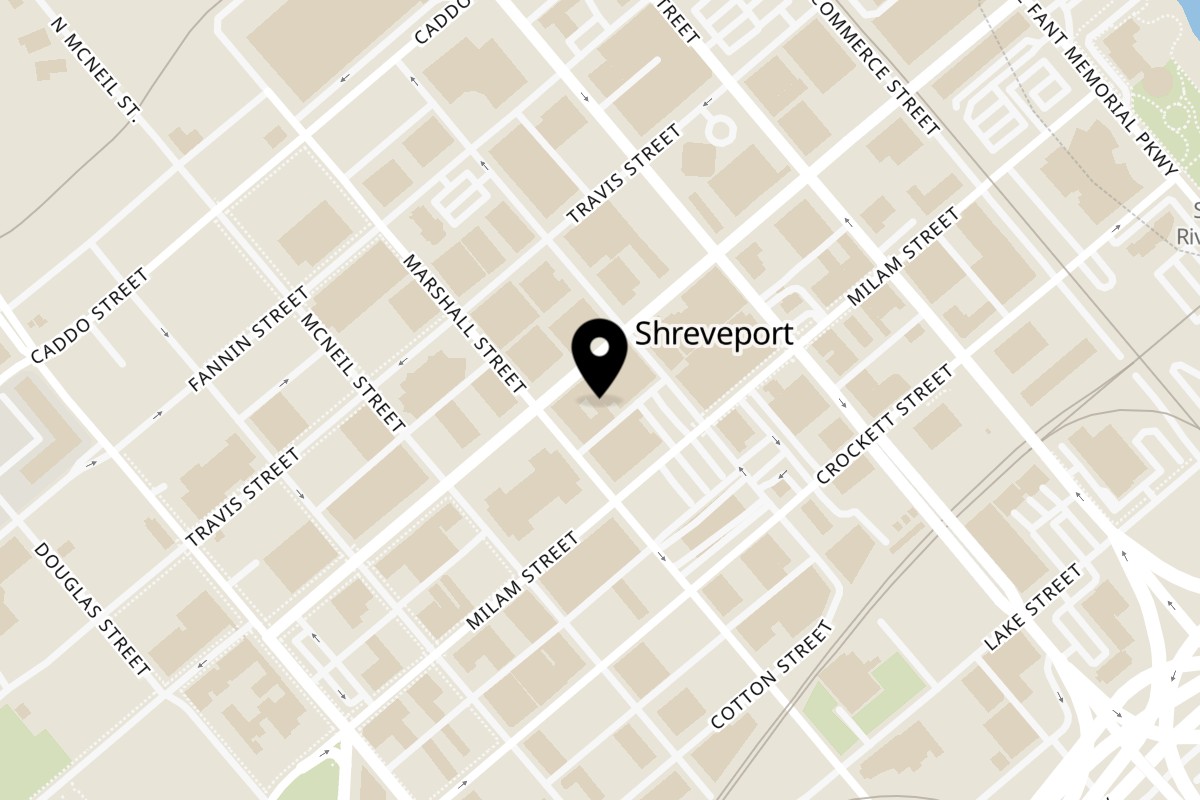 Map showing the location of The Noble Savage on 417 Texas St in Shreveport