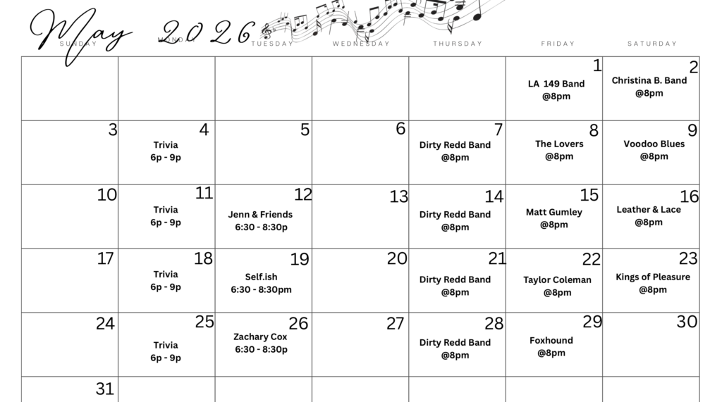 Events calendar for the noble savage May 2026